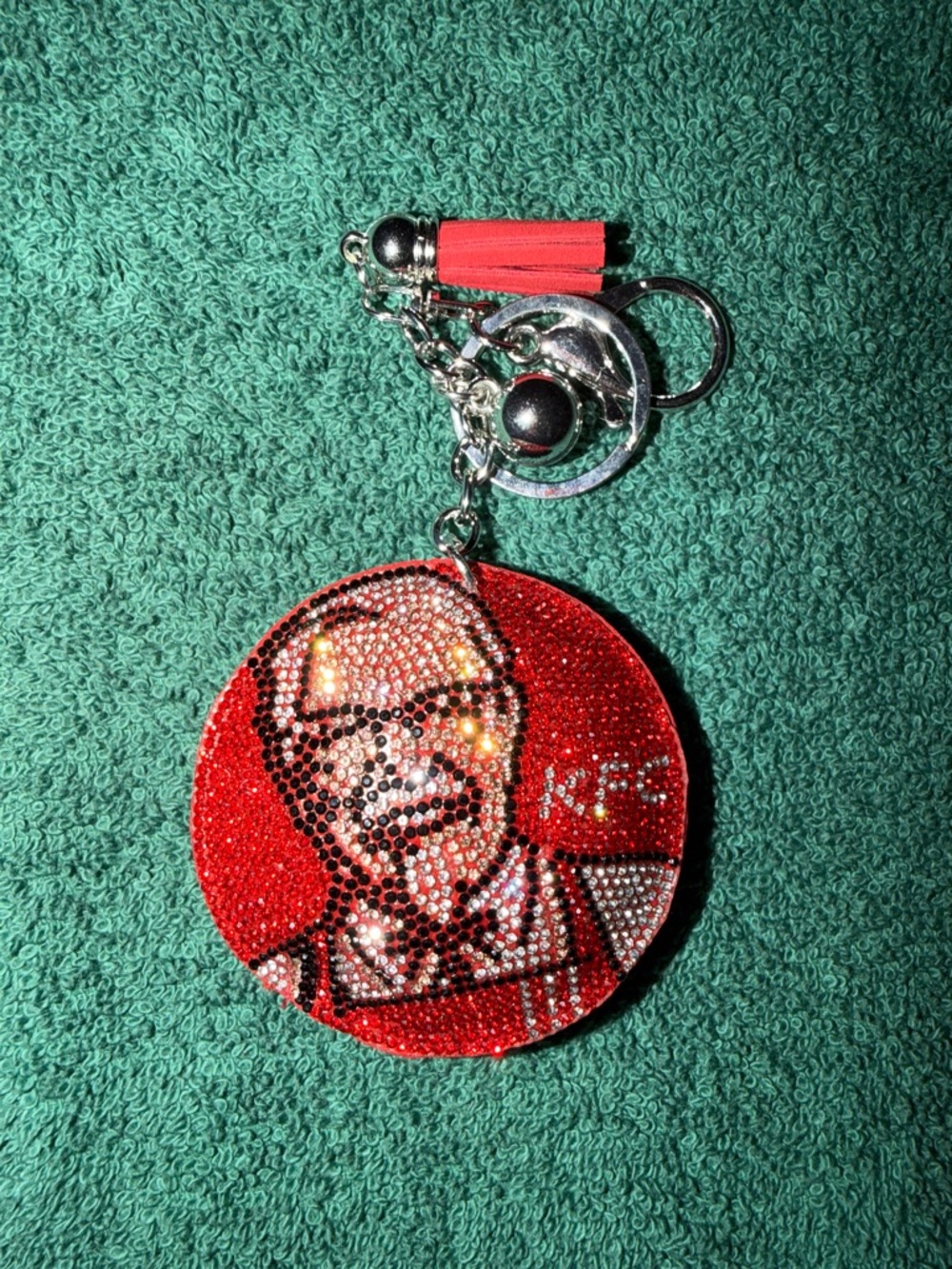 Red Rhinestone Round Keychain Bag Charm - Unbranded